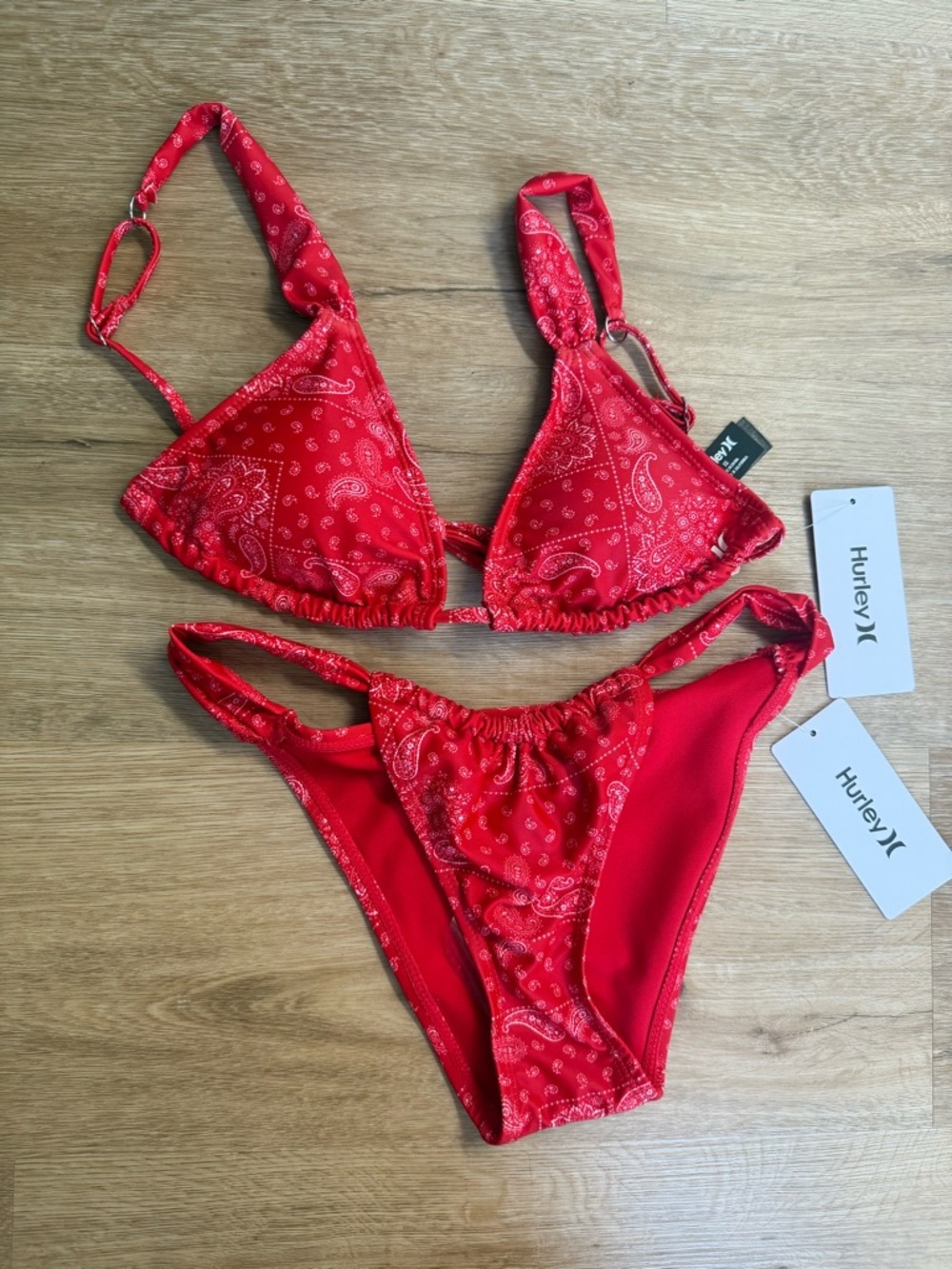Hurley Red Paisley Triangle Bikini Set